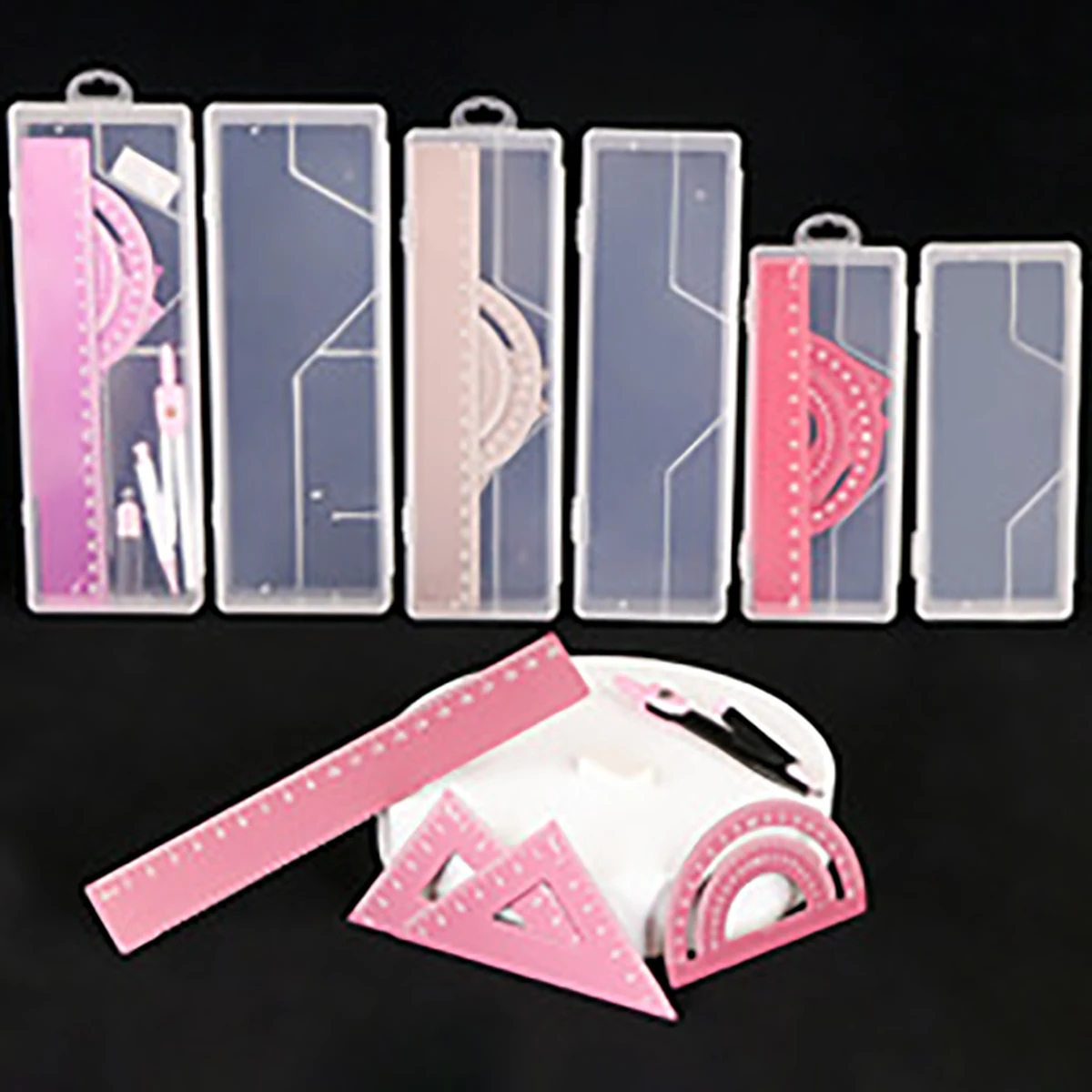 20cm Aluminum Ruler 4-Piece Set Ruler Compass Set Student Drawing Professional Learning Stationery Supplies