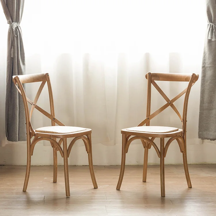 
Back Cross Restaurant Wooden Room French Upholstered Furniture Antique Cheap Wholesale High Wood Design Dining Chair 