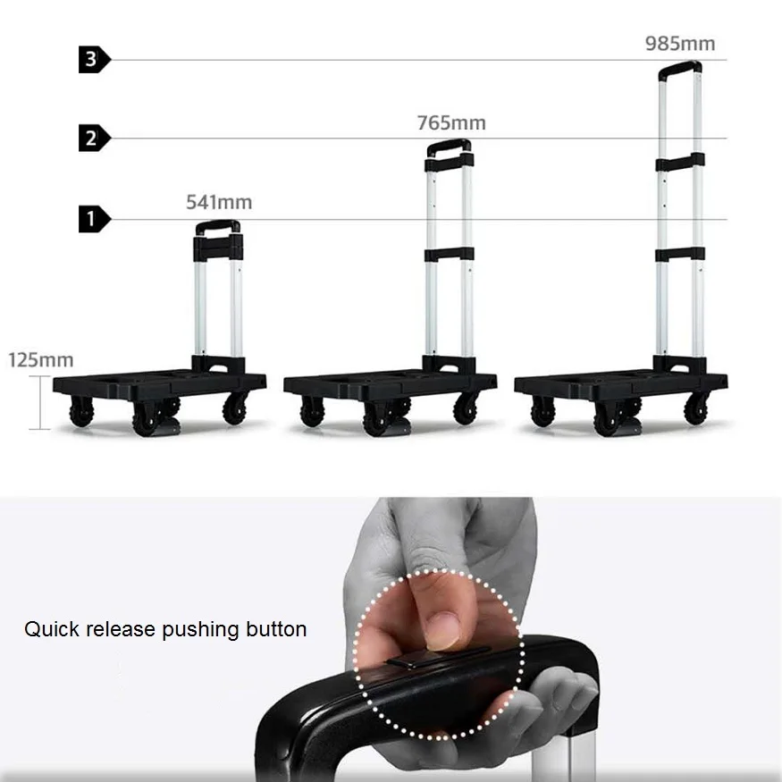 
Compact heavy duty platform flatbed lightweight portable dolly folding luggage hand trolley cart truck factory 5 spinner wheels 