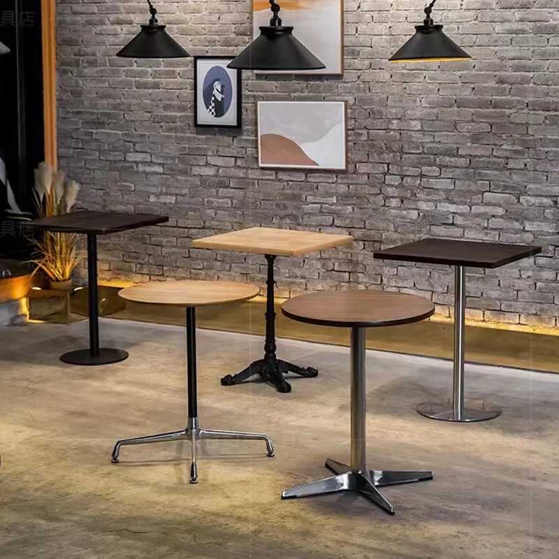 Modern Simple Cafe Customizable Round Table Set Hotel Bistro Restaurant Metal Frame Wood Top Dining Furniture