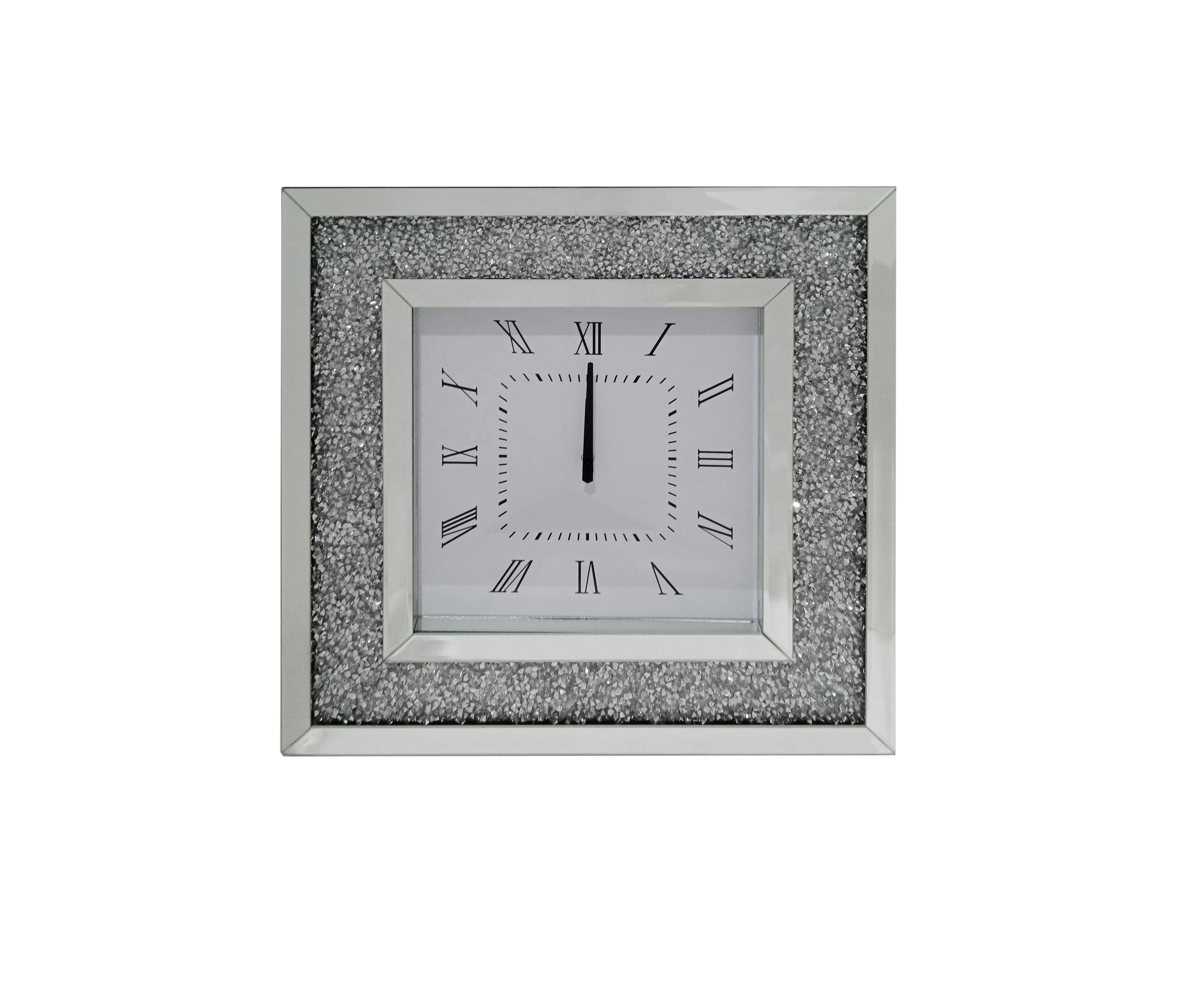 YGSZ0009 High quality customized glass wall clock with wholesale price glass crushed crystal  mirrored wall clock