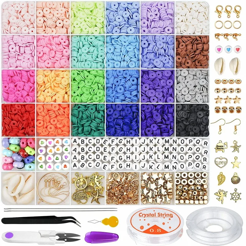 Bview Art 6000pcs 24 Colors Flat Round Polymer Clay Beads 6mm Spacer Heishi Beads Set for Jewelry Making Kit Preppy Bracelets