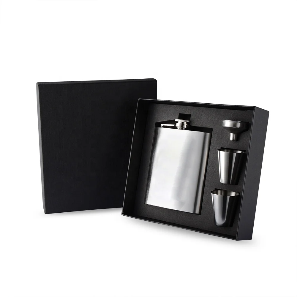 Высококачественная фляжка в классическом стиле 6/7 унций из нержавеющей стали, набор с твердой подарочной коробкой, набор посуды для бара