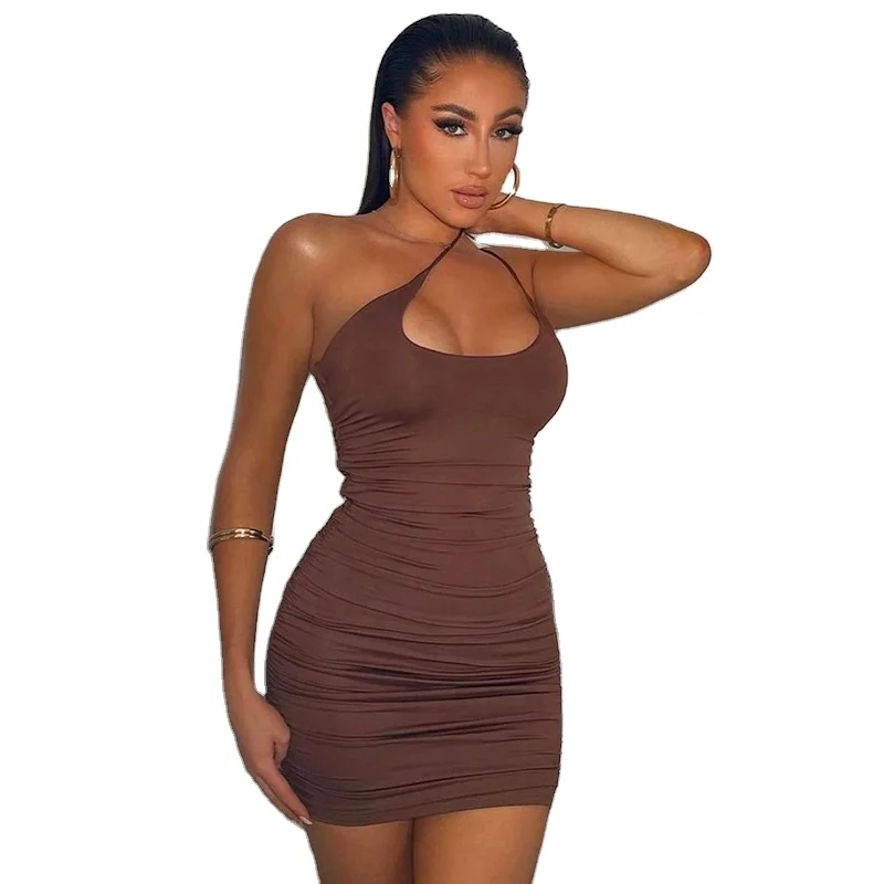 Autumn new dress sexy spice inclined shoulder condole belt dew back tight temperament short skirt Evening Dresses