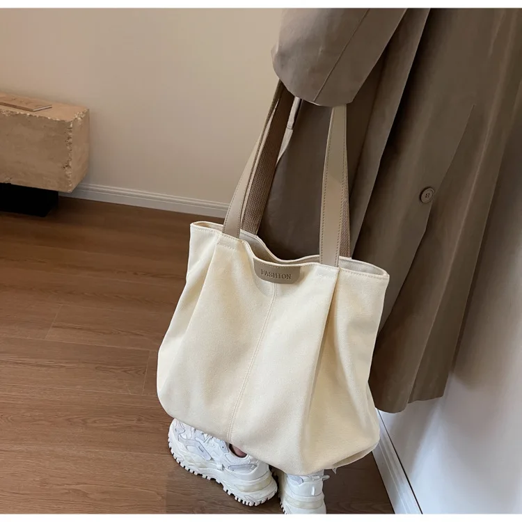 Large Capacity Canvas Tote Handbag Unisex Reusable Zipper Underarm Bags Canvas Shopping Tote Bags