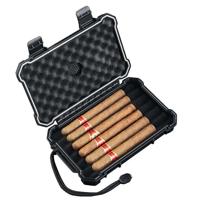Cigar humidor Portable Men Cigar Box Wholesale Reusable Travel Humidor Cabinet Luxury 6 Finger Plastic ABS Cigar Holder Case