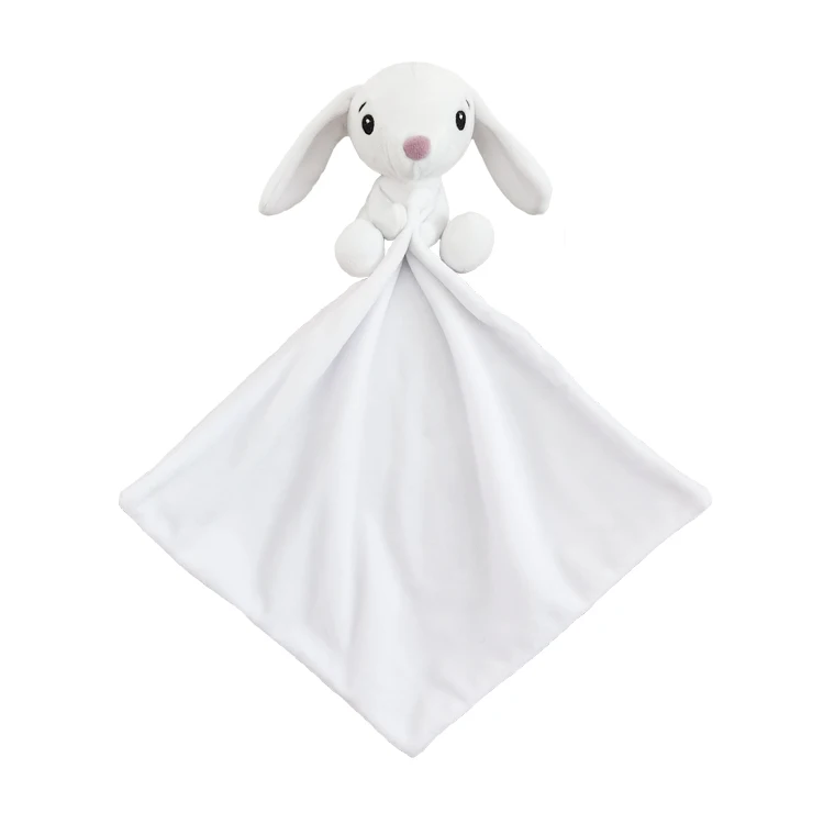 Newest Oem Embroidery Logo Polyester Sublimation Soft Plush Baby lovey Teddy Bear Baby Bunny Ears Security Blanket for Baby