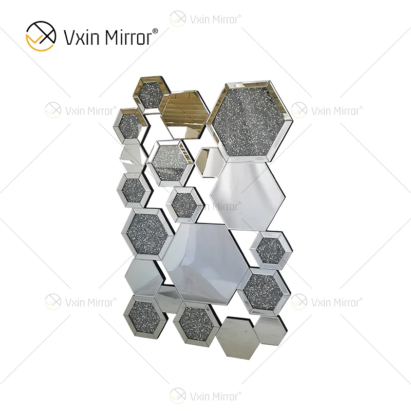 Luxury 3D Shaped Geometric Living Room Large Mirror Wall Mounted Decorative Desthetic Art diamond  Mirror Glass Wall Mirror