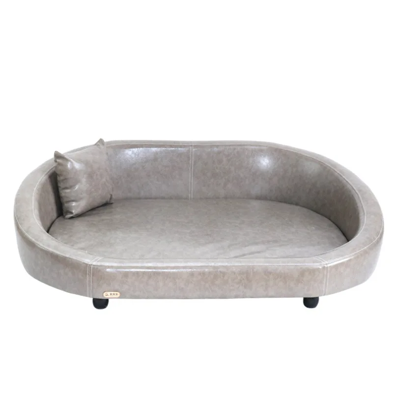 Luxury Pet Wood Furniture Leather Sofa Bed with Washable Cushion Suitable for Dogs and Cats