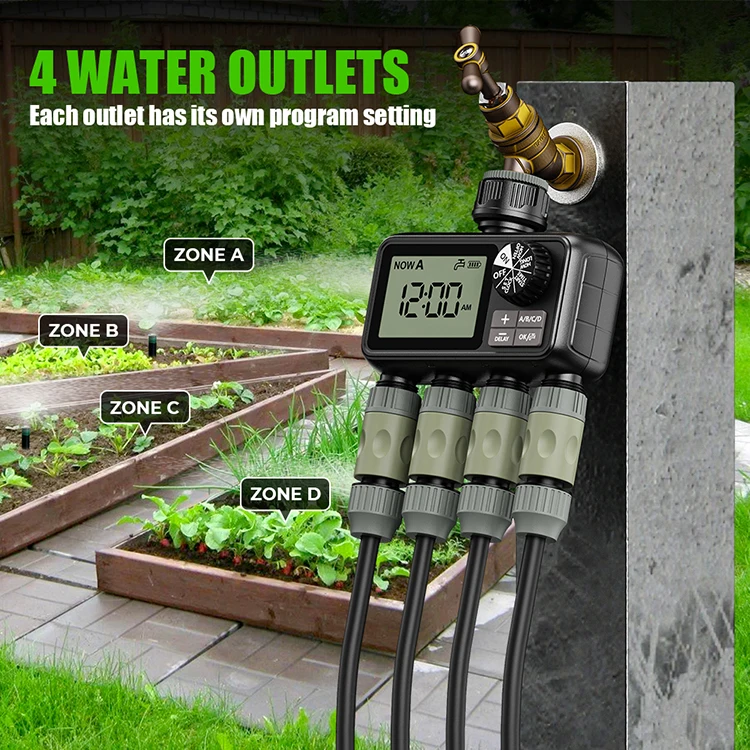 New Design Outdoor Yard  Automatic Four Zone Dial Water Timer Garden Watering Irrigation System HCT-M09