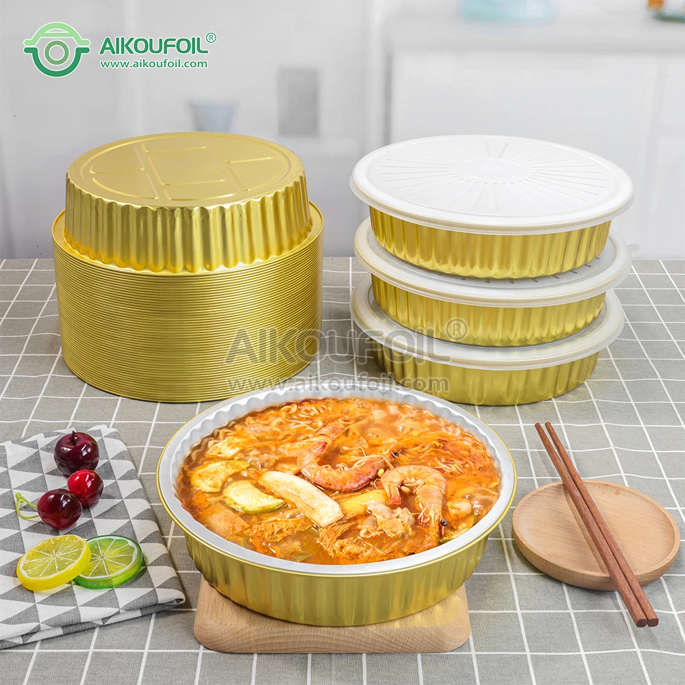 Custom Disposable Aluminum Foil Container With Lids 2000ml Round High Temperature Oven Baking Tray