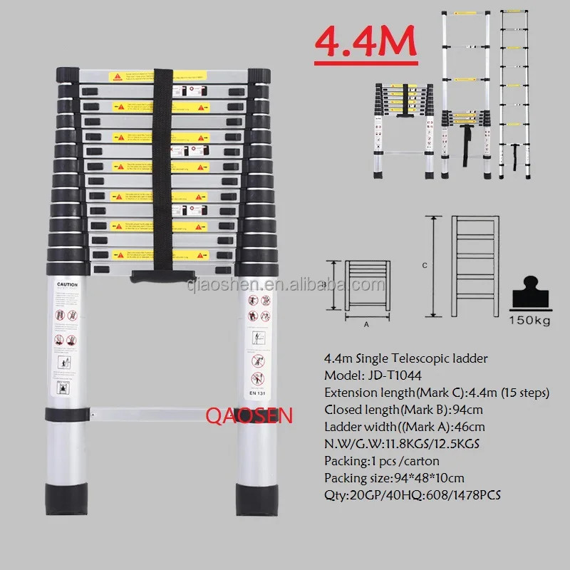Factory Price 4.4m Single Telescopic Ladder Aluminum Safety Stable Ladders