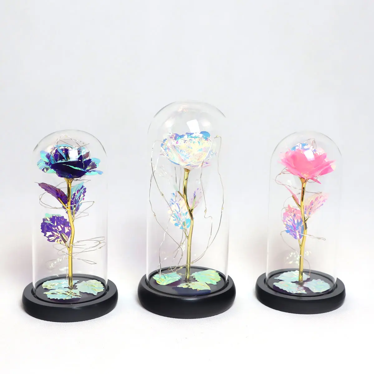 High Quality Rose Battery Operated Colorful LED Christmas Gift Forever Rose Light Up Flowers In Glass Dome