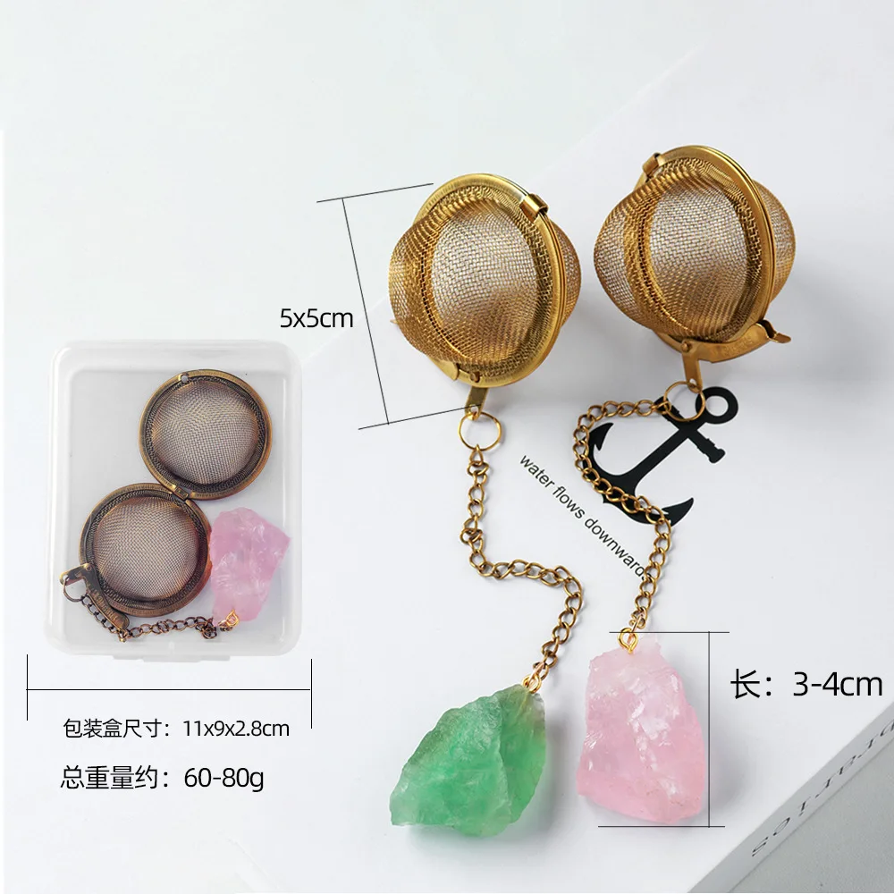 High Quality Stainless Steel Mesh Ball Tea Infuser Filters Tea Strainer With Natural Crystal