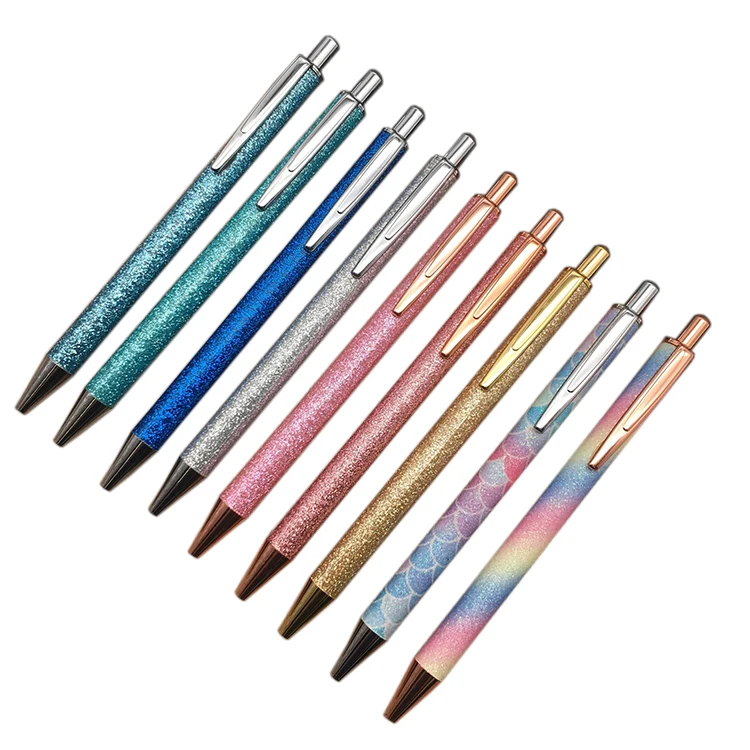 Hot sales and Popular for School and office Pen Use Metal Shiny Ball Pen Ballpoint Pen with Glitter