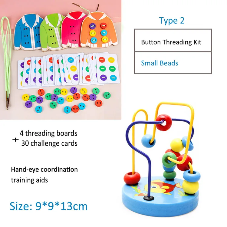 Factory Hot Sell Wooden Chidren Educational Toys Kit Lacing Game Learning DIY Craft Sew Button Toy Preschool Cognative Toy for
