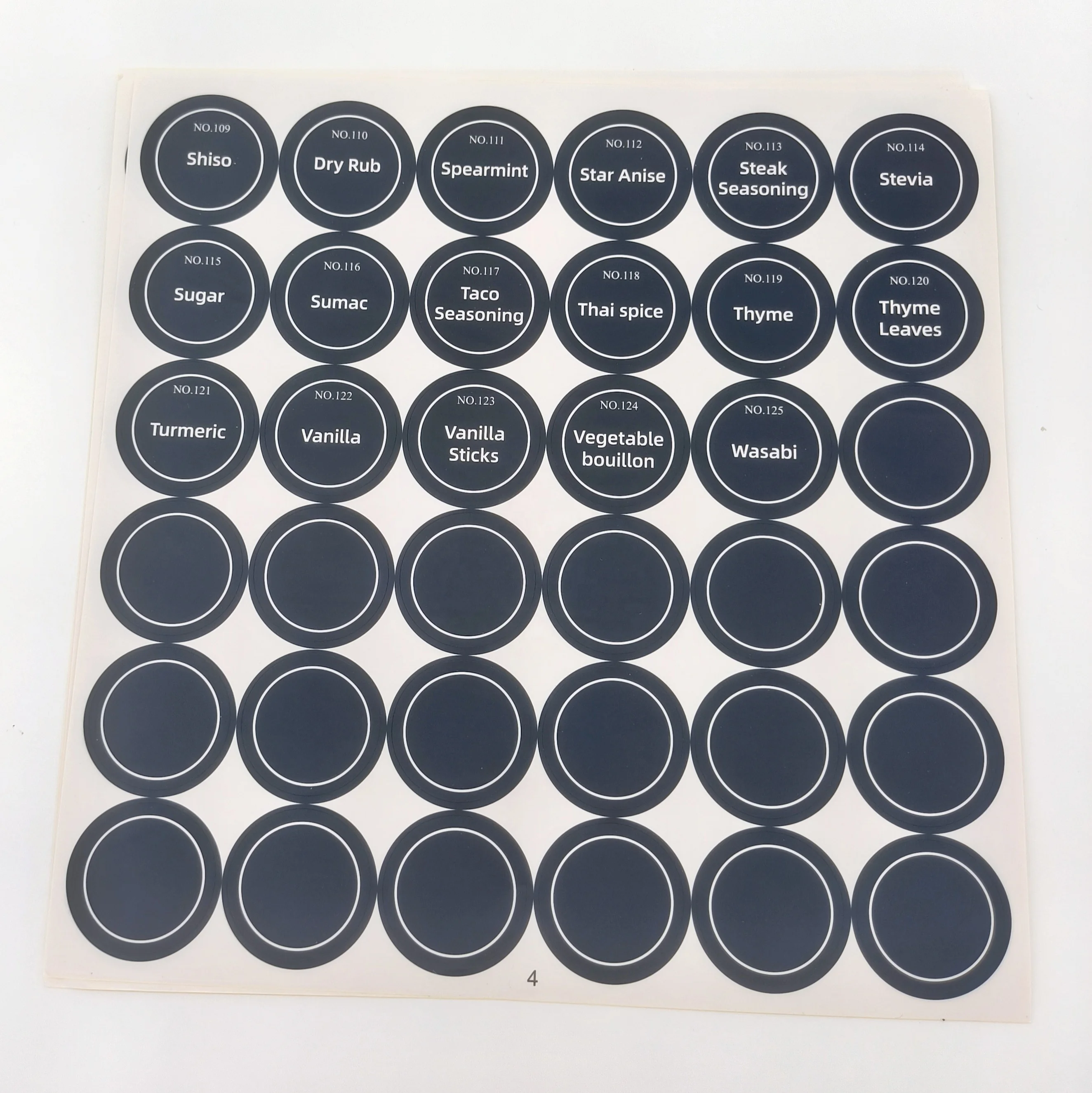 Waterproof Adhesive Herb and Spice Sticker Sheet Minimalist WhiteText on Black Round Seasoning Stickers Spice Jar Labels