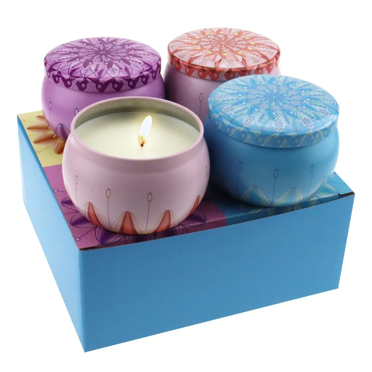 4.4OZ Scented Candles Gift set Natural Soy Wax Candle Tin Portable 4 set Travel Tin Candle