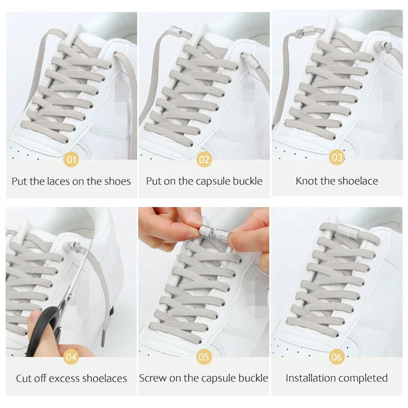 Metal Lock Elastic Shoelaces No Tie Shoe Laces For Kids and Adult Sneakers Lazy Laces One Size Fits All Shoes