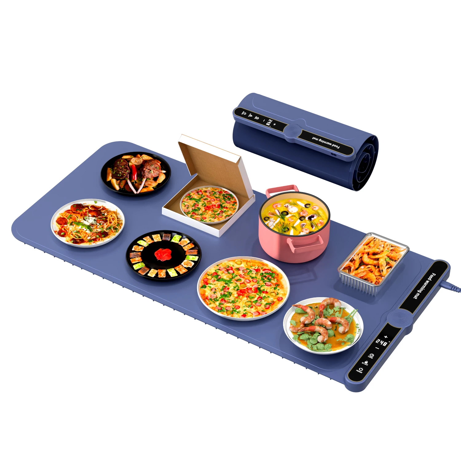 Foldable Heating Plate Mat Portable Keep Food Warm Electric Warming Mat for 8 Dishes with Time Setting