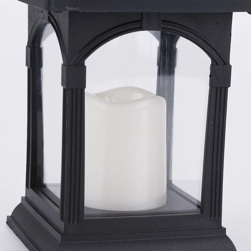 Hanging Decorative Lights Portable Solar Square Metal Flame Flicker Candle Lantern Lamp