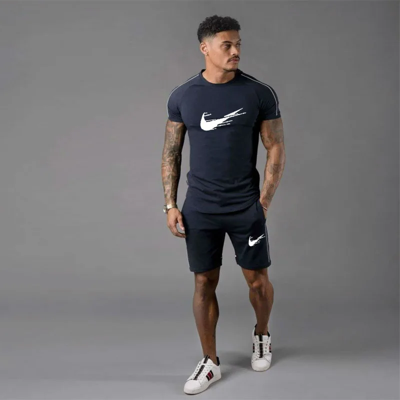 Men Slim Fit Short T-Shirt Top Quality Longline T-Shirt Light weight 93% Cotton 7% Elastane Gym T-Shirt shorts suit