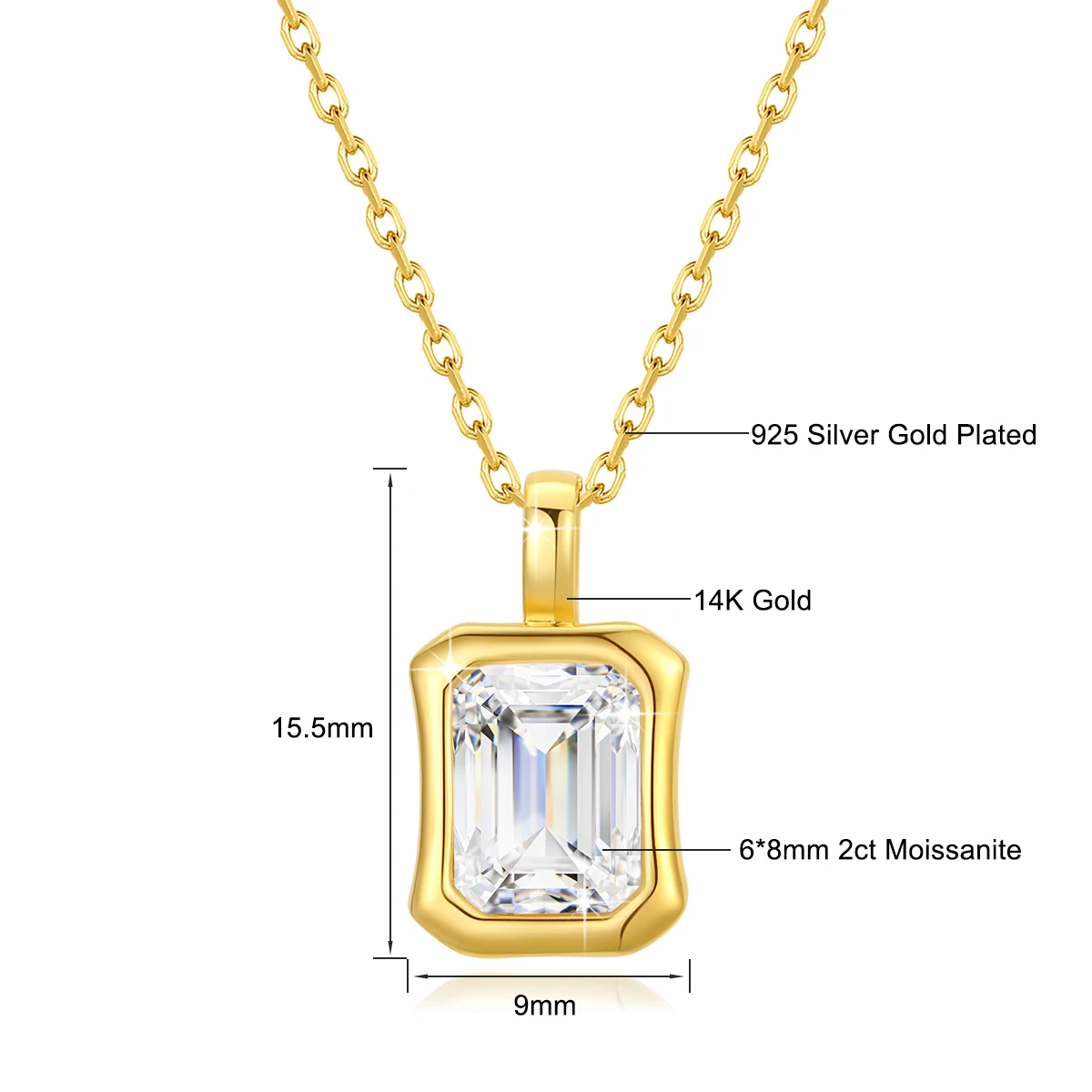 Luxury Jewelry Manufacturer Gold Bezel Set Woman Gift New Year 21 Carat Emerald Hard Hollow 14K Gold Pendant Necklace