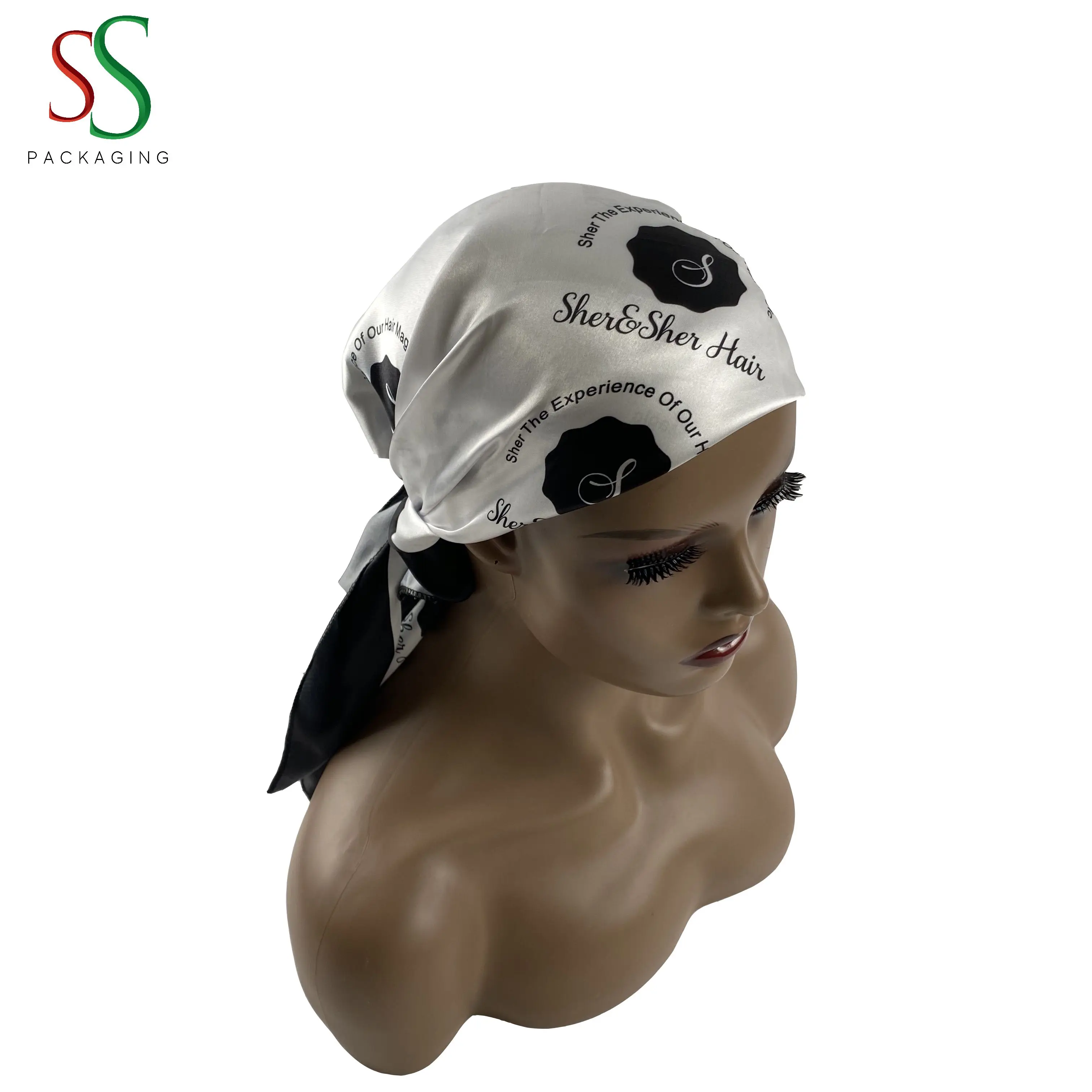 Атласный шарф с напечатанным логотипом на заказ, атласный шарф для волос с маской для сна