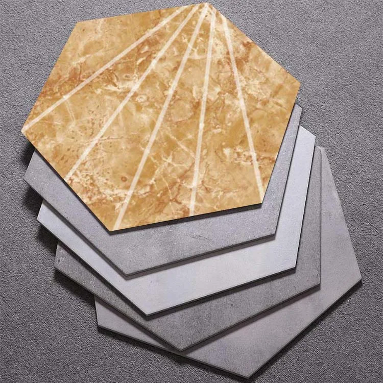 
bathroom blue white green gold wood stick and peel hexagon 3d mirror floor felt wall terracotta tiles 