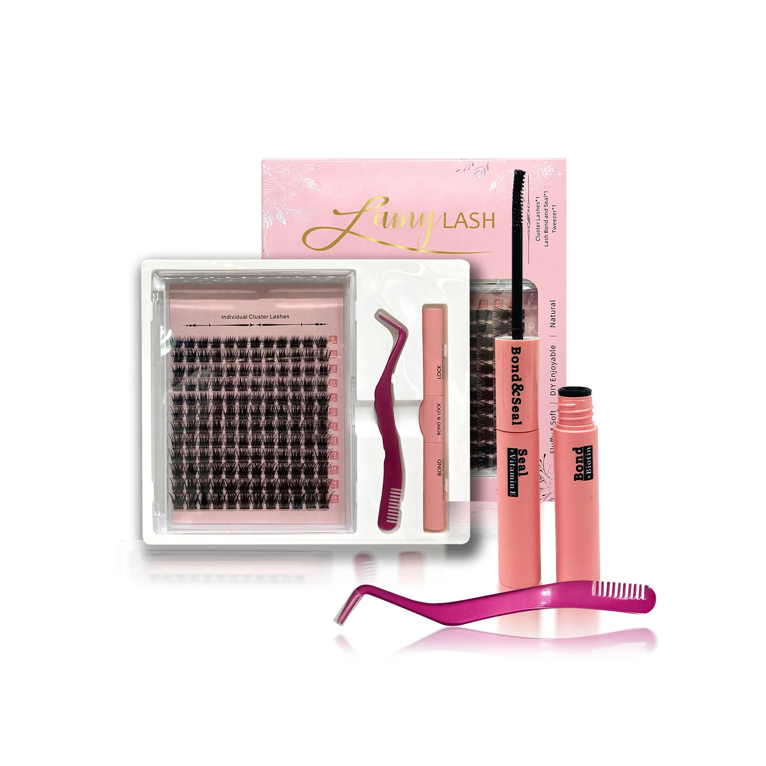 Custom Adhesive Glue Eyelash Extension Kit Cluster Glue Private Label 144Pcs DIY Eyelash Extension Kit with Clusters