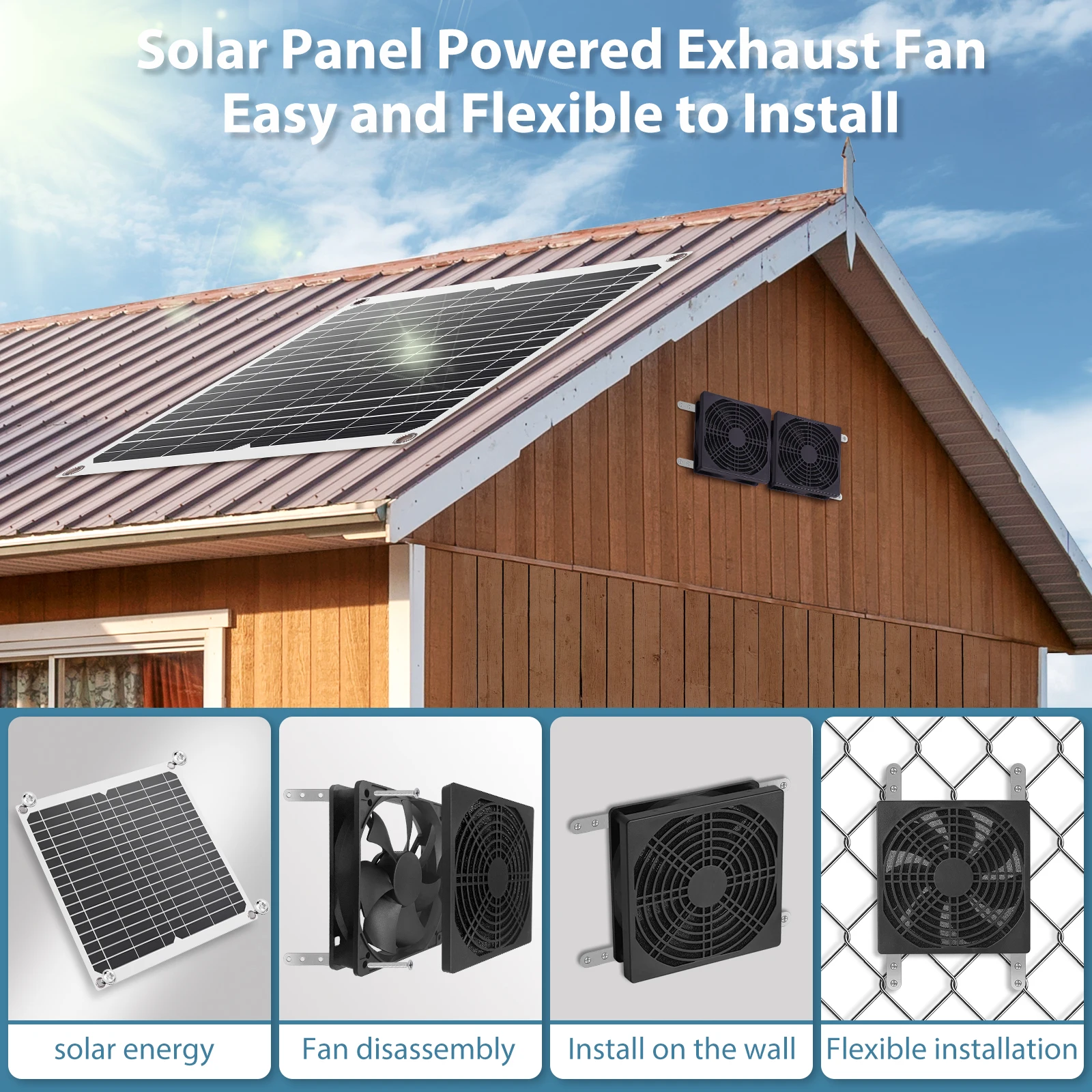 Waterproof Solar Exhaust Fan Greenhouse Ventilation System Cooling Ventilation Exhaust Fan for Poultry Farm