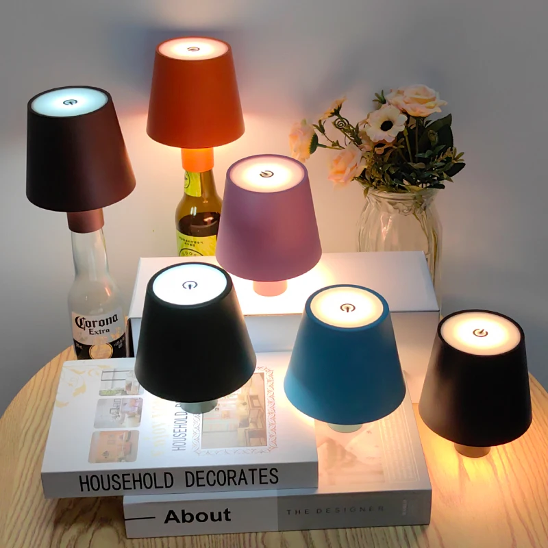 Dinner Restaurant Wireless Design Garden Bedside Led Rechargeable Cordless Base Table Lamps /wine Bottle Lampe/table Lamps