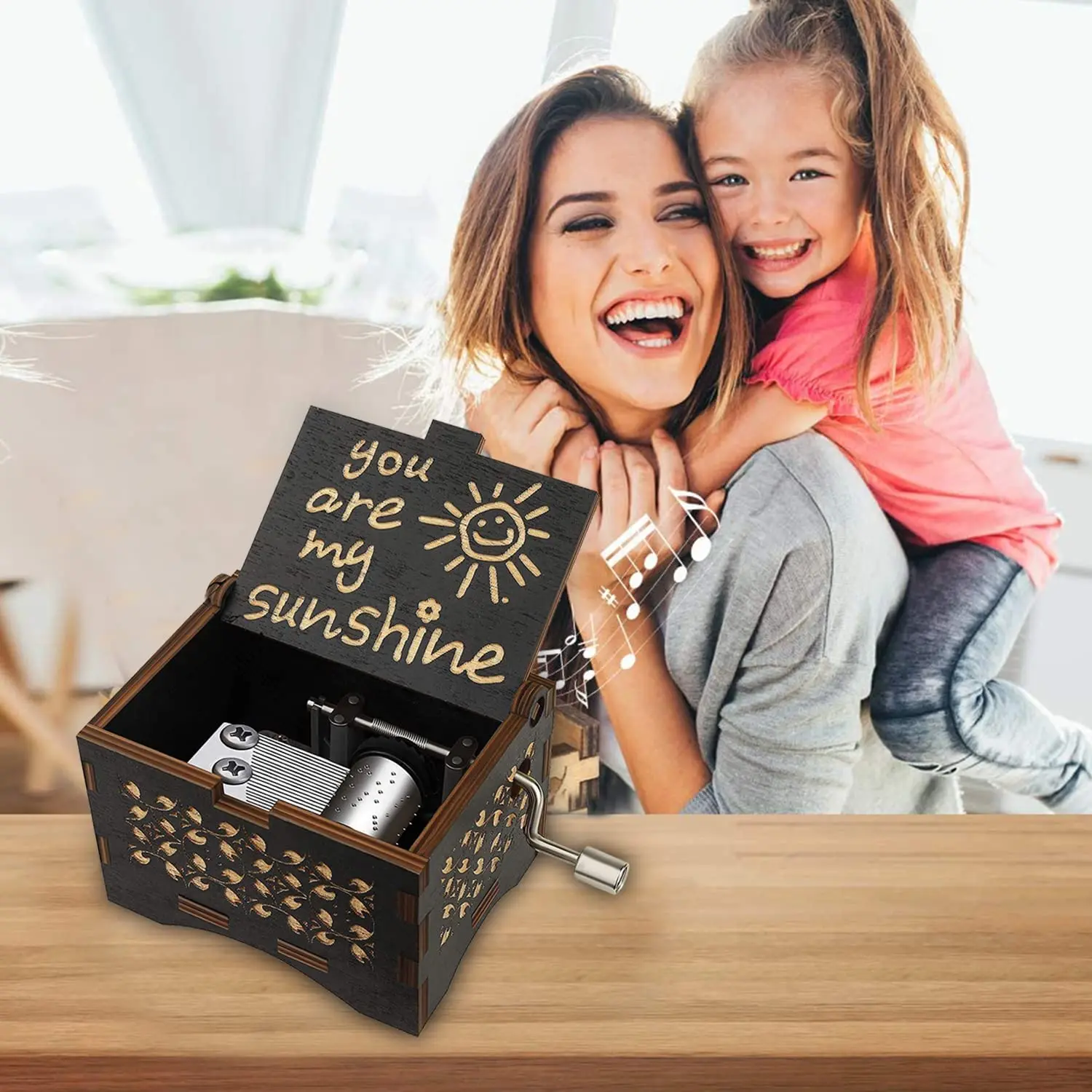 Factory Price Bulk Small Laser Carving Custom Wooden  Music Box for Birthday Gifts