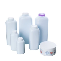 Custom Grefillable HDPE White Plastic Empty Baby Talkum Talcum Powder Container Bottle And Jar Manufacturer With Sifter, Puff