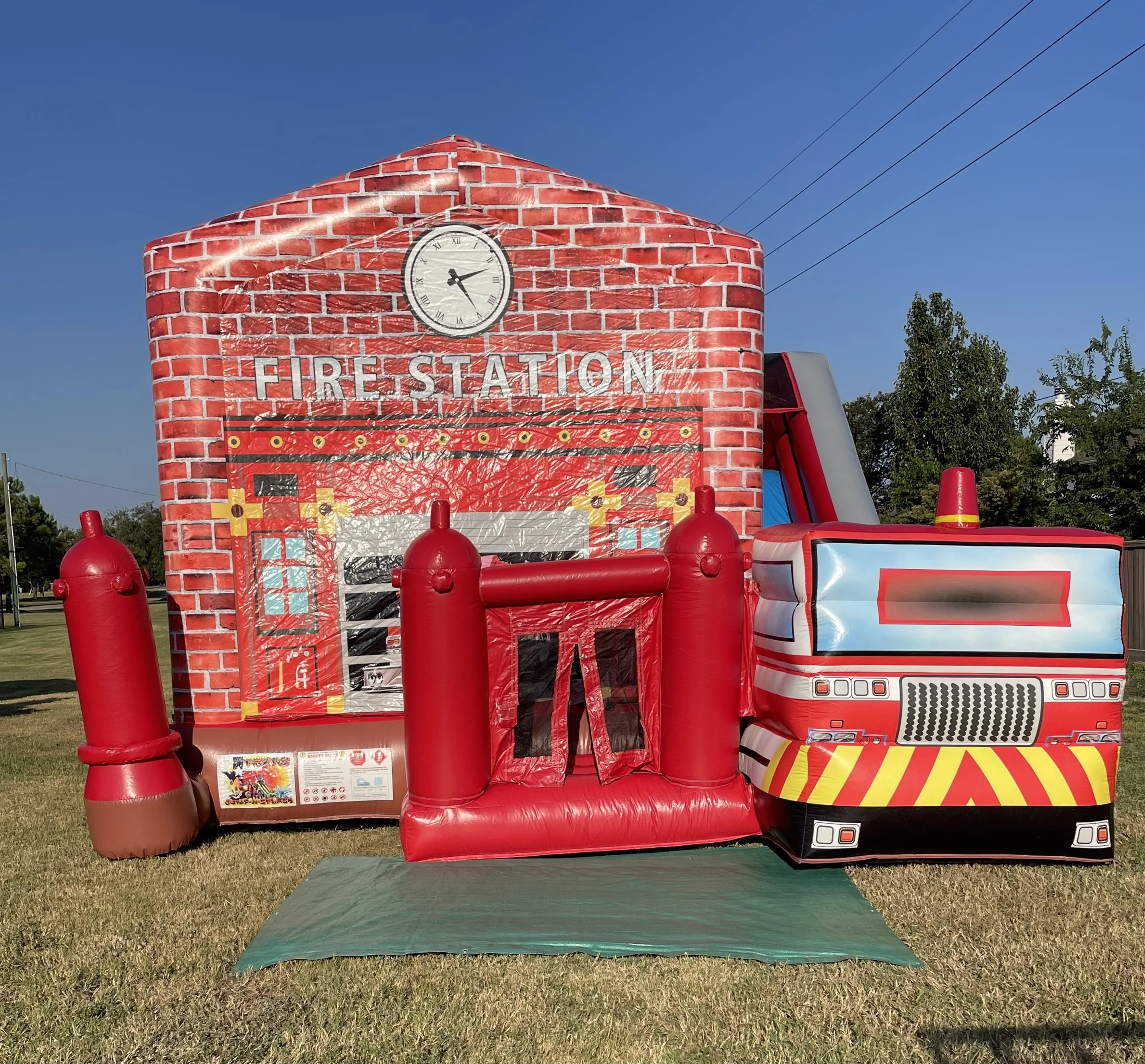 commercial pvc inflatable bounce combo fire station jumping castle with slide for sale