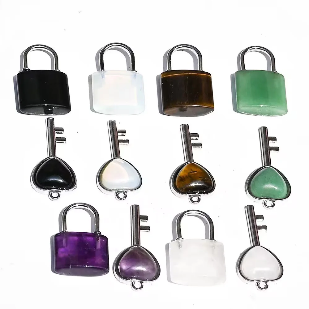 Natural stone Love key lock pendant necklace gemstone jewelry