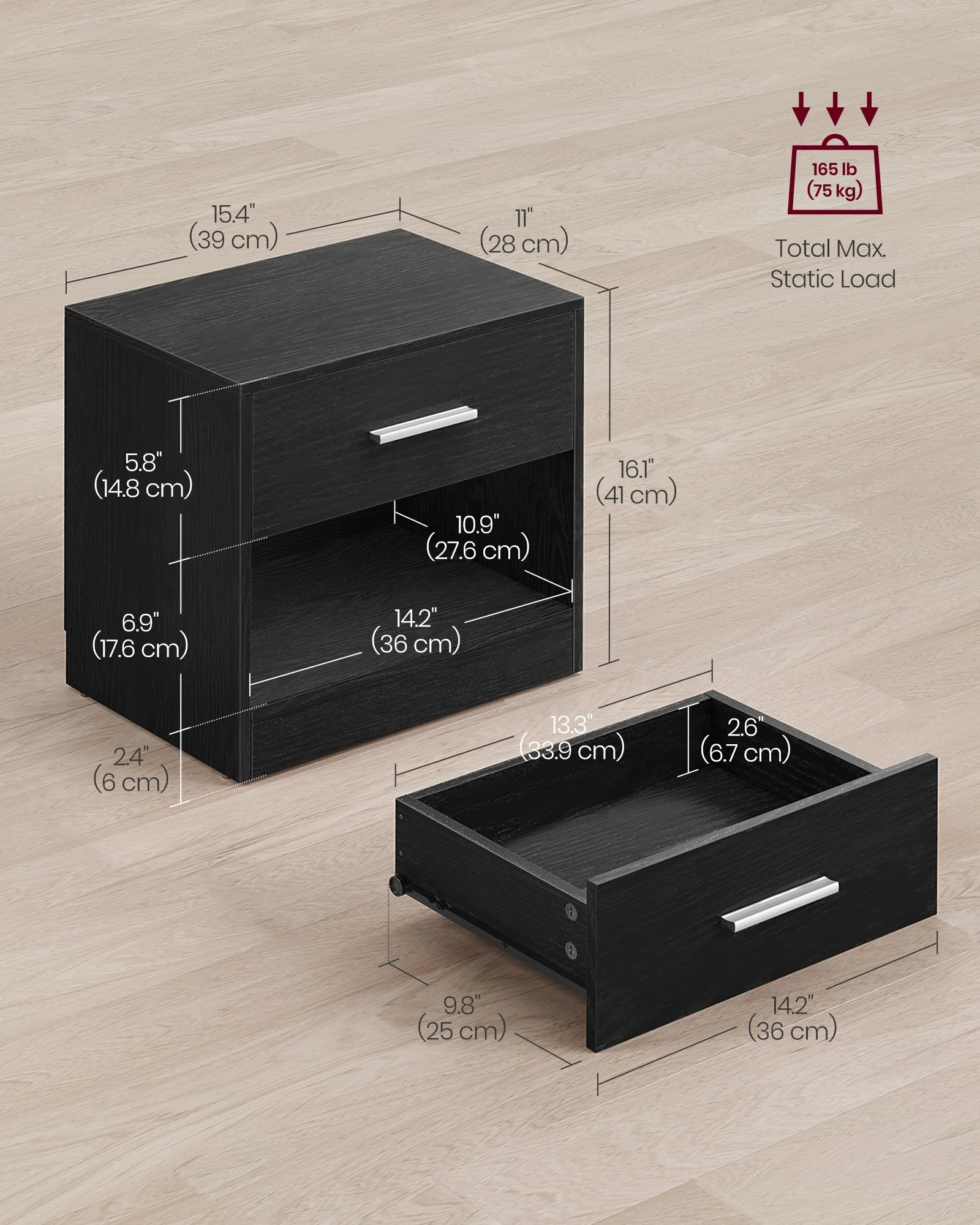 VASAGLE wholesale nightstand set 2 bedside table with storage drawer nightstand modern for bed rooms