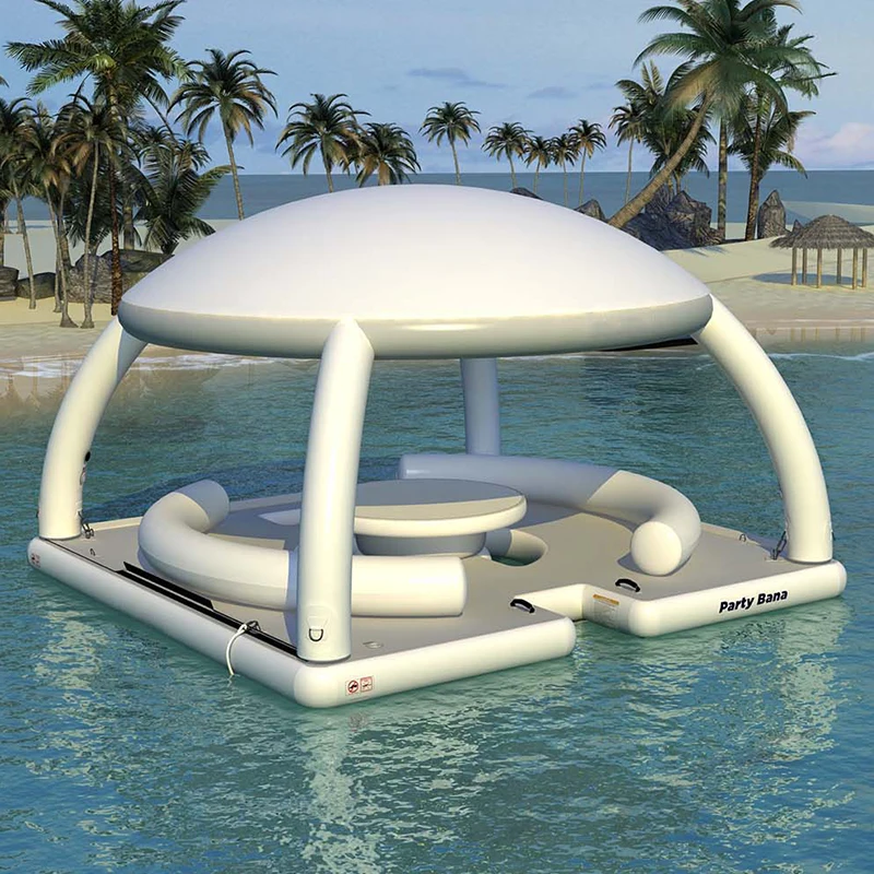 Inflatable Floating Island With Canpoy Water Park Tent Multi People Persons For Family