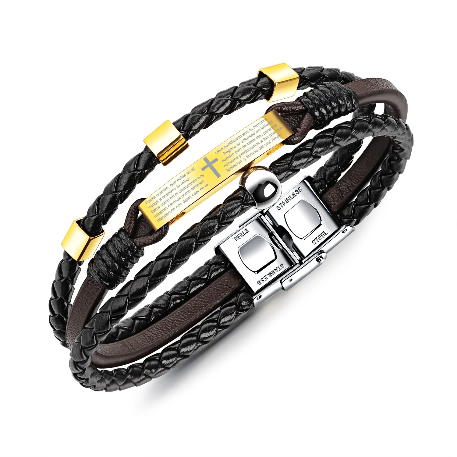 
gold christian cross bracelet luxury leather_bracelets for men 
