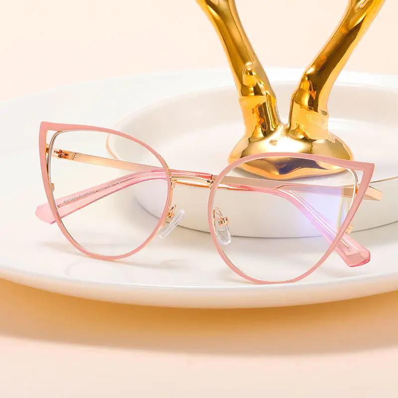 2023 New Women Metal Fashion Cat Eye Optical Anti-Blue Light Glasses 81166 Custom Logo Frame Fashion Colorful Design
