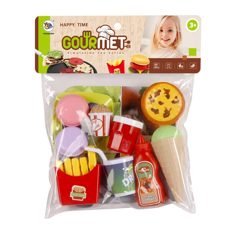 Pretend plastic hamburger toys fast food model kitchen set games for kids
