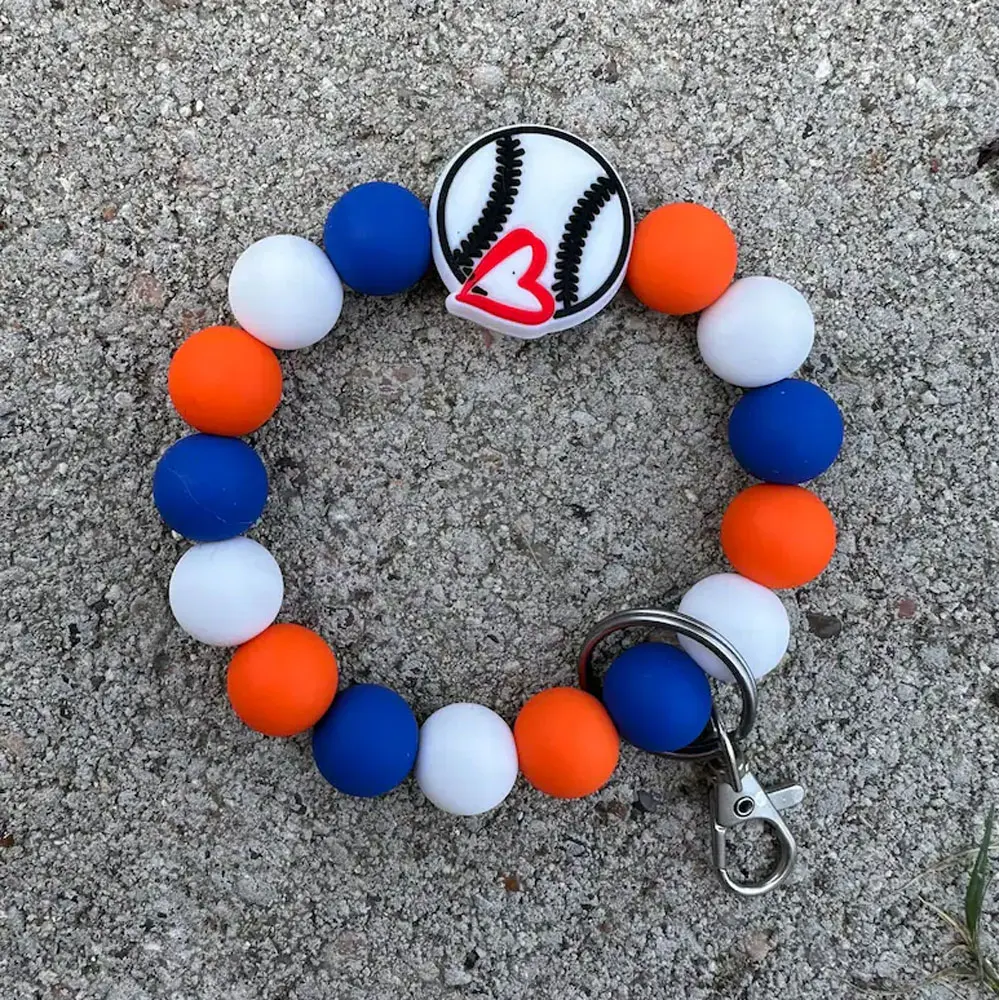 Zhehu Rangers Baseball Charm Beads Bracelets Keychain American Houston Texas Astros Silicone Beaded Keychain Wristlet