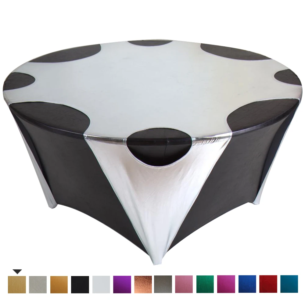 Cheaper Metallic Silver Spandex Round Table Cloth Table Overlay for Party Event Wedding