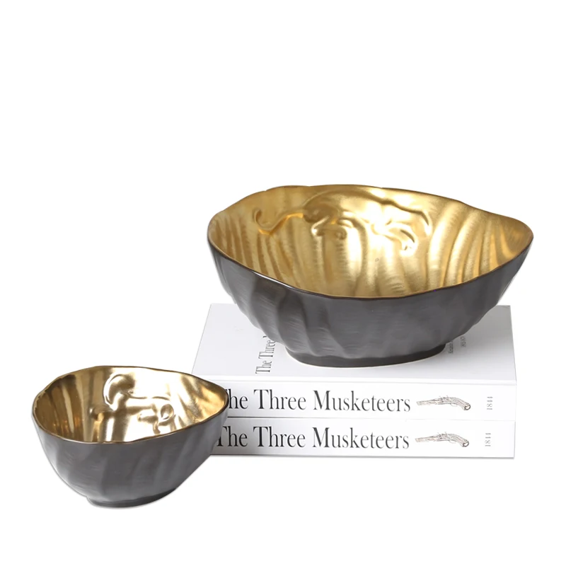 
Oval golden painted inside lacquer bowls ceramic decorative fruit bowl 