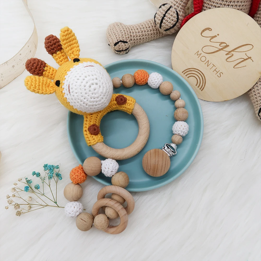 Hot Sale Newborn Gift Set DIY Handmade Knit Baby Rattle Ring Crochet Doll Toys