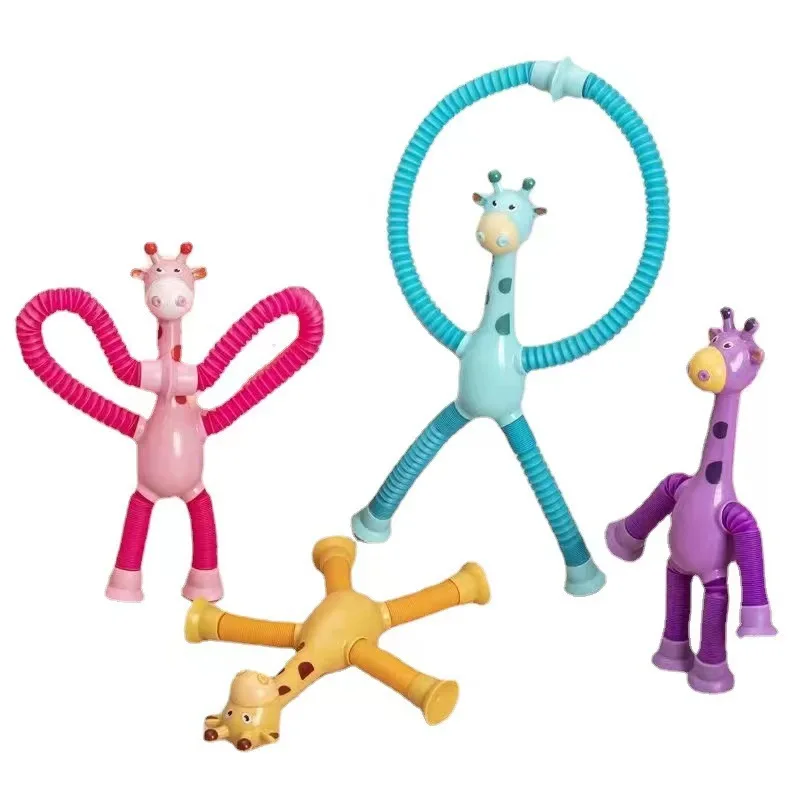Hot Sell Stretching tube giraffes novel pressure relief toy cartoon sucker telescopic tube giraffe changeable shape light