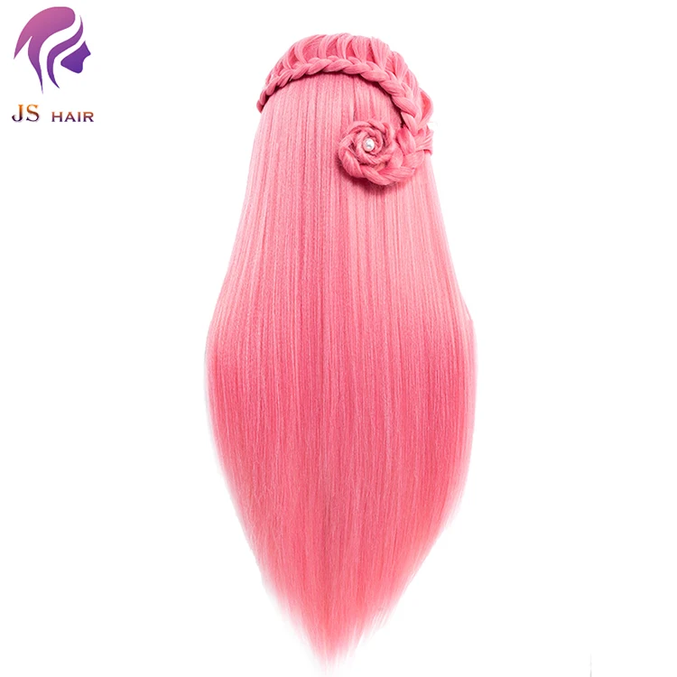 Long pink manikin head doll for braiding practice,synthetic hair styling mannequin head training teaching dummy doll