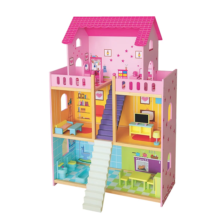 Factory Custom Miniature Accessories Princess Wooden Doll House Dollhouse With Furnitures