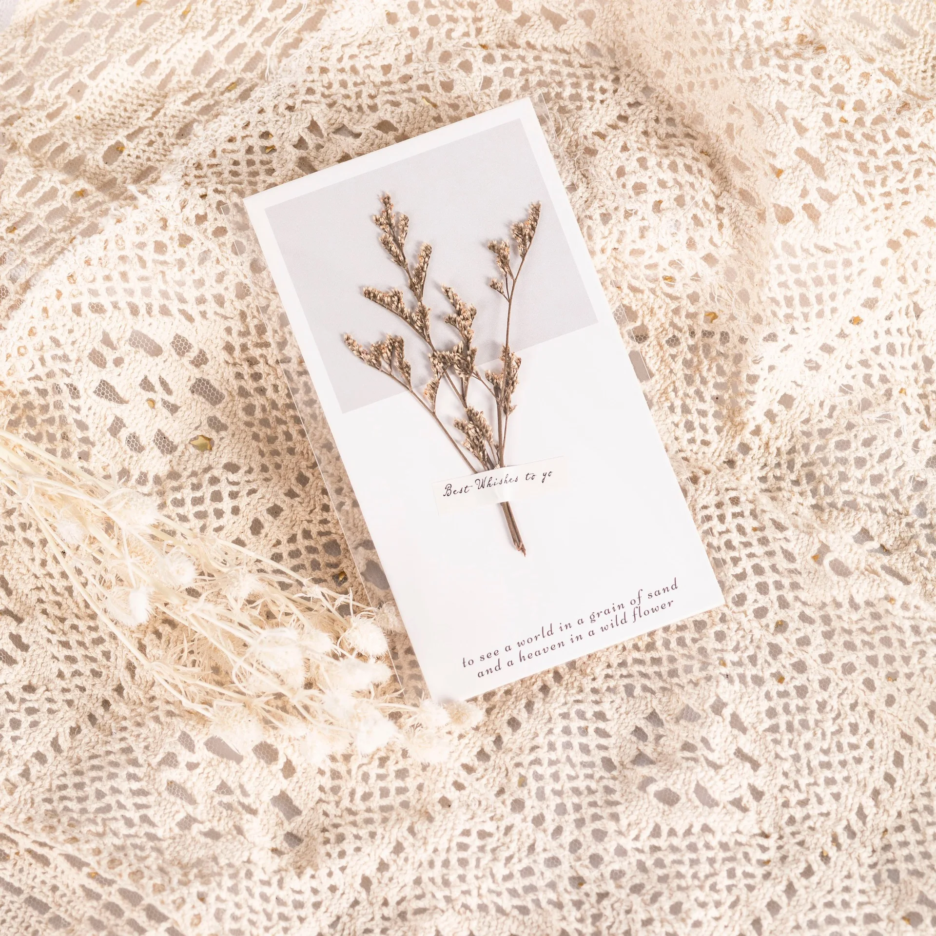 Paper Crafts Dried Flowers Greeting Cards Mini Greeting Cards Customer Greeting Card With Dried Flower