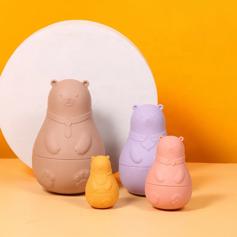 Hot Sale Educational Baby Stacker Stacking Toy Infant Early Education Toy Food Grade Silicone Nesting Dolls